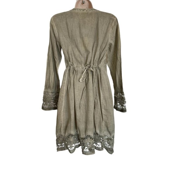 Raga Pintuck Pleat Lace Sleeve Green Shirt Dress Size XS oversized NWT - Picture 2 of 12